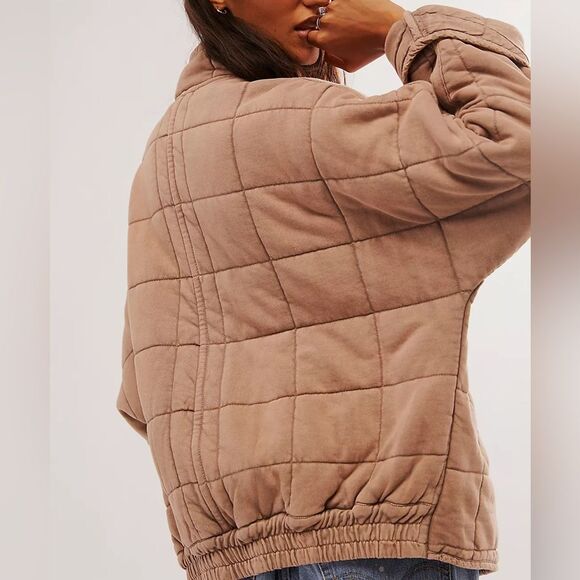 Free People Quilted Dolman-Sleeve Jacket Tan Champagne Diamonds Womens Size XS - Picture 7 of 13